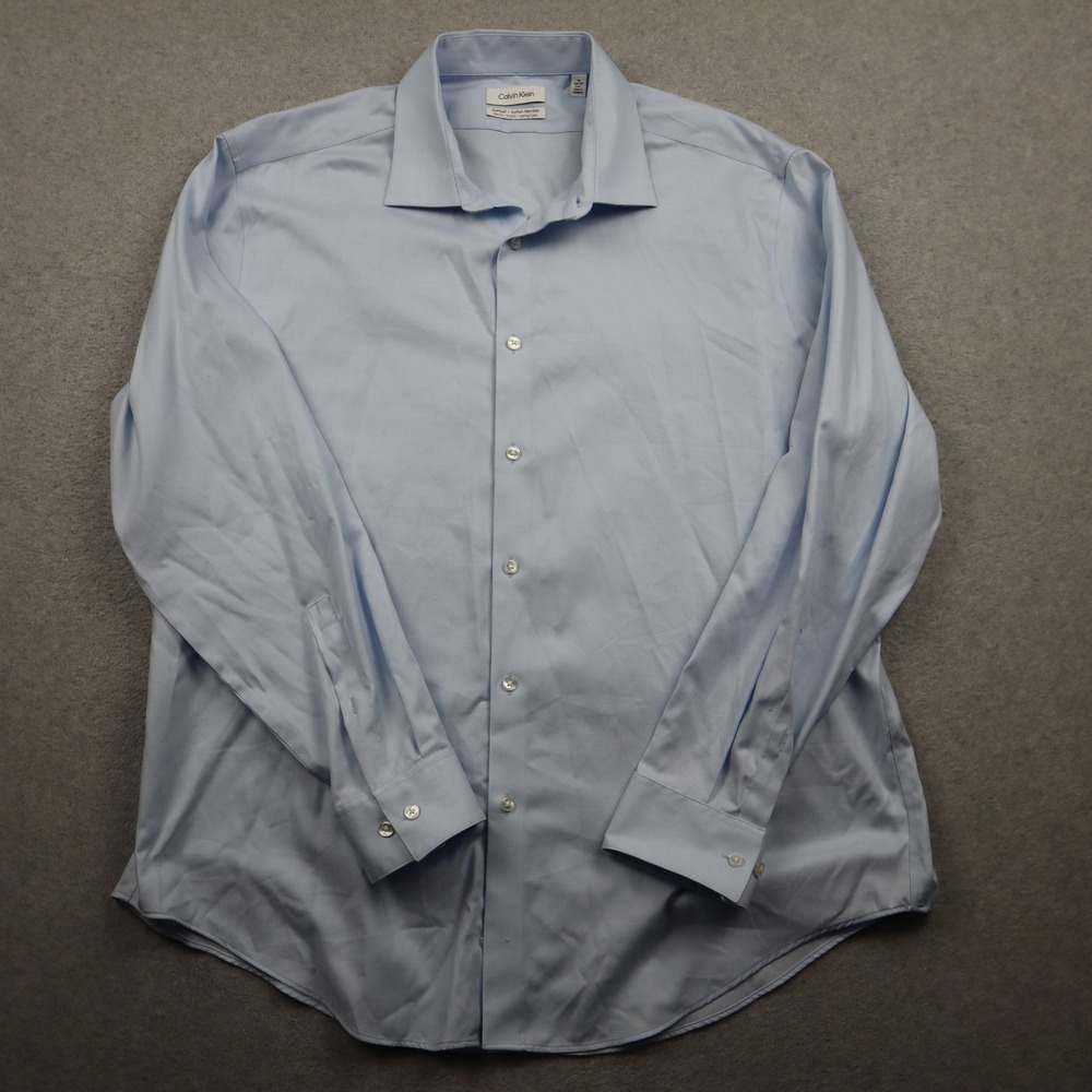 Calvin Klein Dress Shirt Mens 2XL 18 34/35 Slim Fit Button Down Blue Long Sleeve